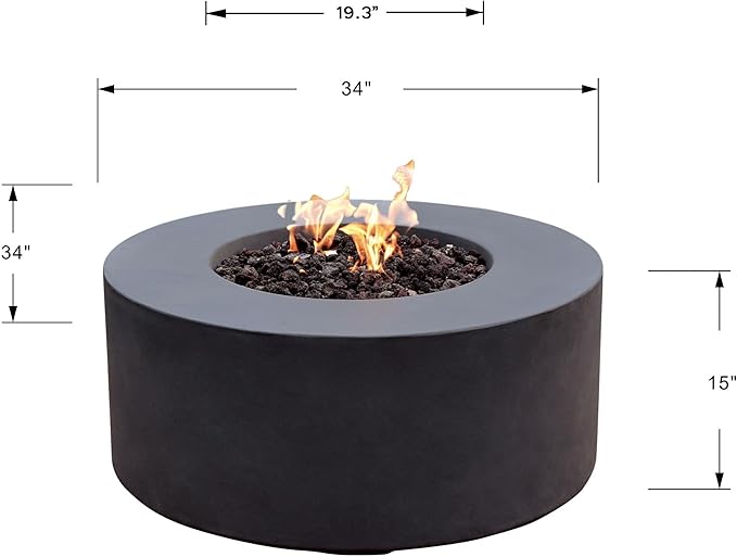 AMS Fireplace | Modeno Venice Package | Black Natural Gas Fire Pit Table for Outside Patio Bundle with Wind Guard, and SS Burner Lid | Free Rubber Mat & Ice Bucket