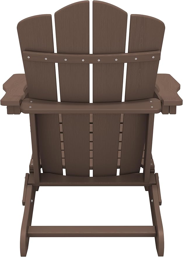 KINGYES Folding Adirondack Chair Set of 2, HDPE All-Weather Folding Adirondack Chair, Brown