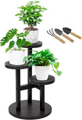3 Tier Wood Plant Stand Indoor, Metal Iron Tiered Plant Stands Corner Plant Holder Flower Shelf Display Rack For Living Room Balcony Garden Patio (Black)