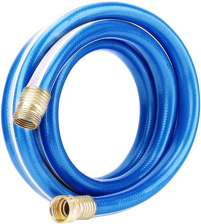 Solution4Patio Blue Garden Hose 3/4 in. x 25 ft. -Heavy Duty Durable Flexible Lightweight Water Pipe -Brass Aluminum Ends for Household & Commercial Use -Kink Free, No Leaking, Male/Female Fittings