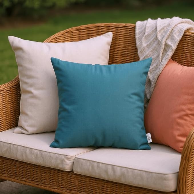 RSH DECOR: Sunbrella Square Throw Pillows Set of 2 | 24" x 24" | Water and Fade-Resistant Performance Fabric | Outdoor Pillow Covers with Down-Alternative Inserts | Spectrum Peacock