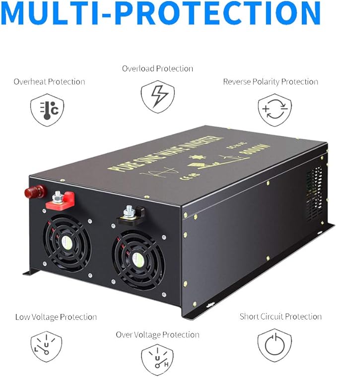 WZRELB 8000W 36V 120V Pure Sine Wave Power Inverter with 2 AC Outlets,Bipolar High-Frequency Inverter