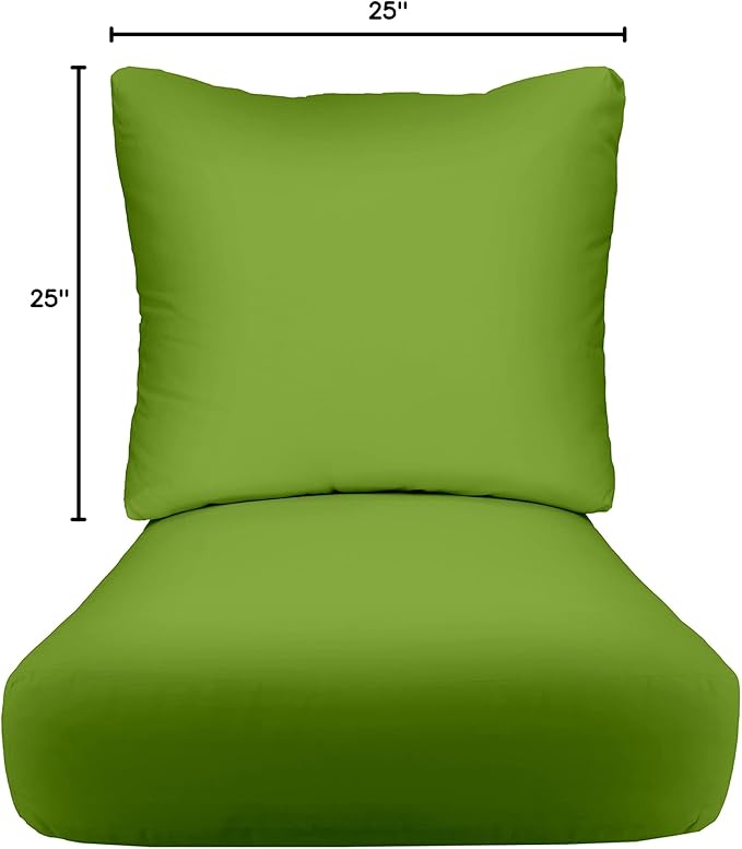 RSH Décor: Indoor Outdoor Deep Seating Chair Cushion with Pillow Back | All Weather Polyester Fabric | Seat 25” W x 25” D & Back 25” W x 21” H | Kiwi Green