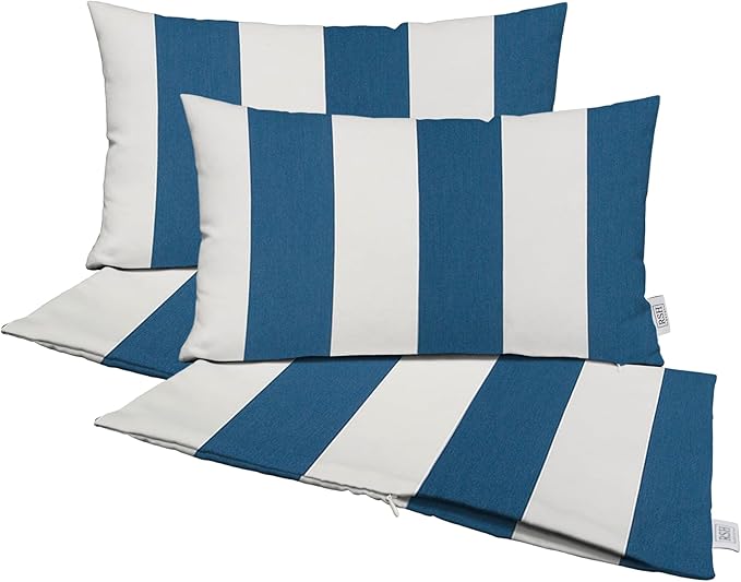 RSH DECOR: Sunbrella Pillow Covers Set of 4 | Covers Only - 20" x 12" | Outdoor Lumbar Pillow Covers Crafted with Sunbrella Performance Fabric | Cabana Regatta