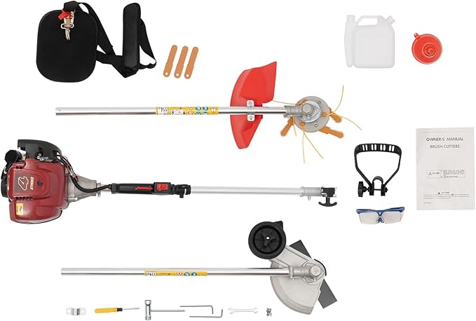 36CC Weed Wacker Eater Gas Powered, 2-Cycle 5.74FT String Trimmer/Edger with Two Blade Heads, Lawn Mower Hedge Trimmer with Rubber Handle & Shoulder Strap