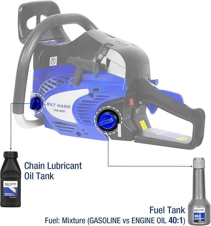 BILT HARD 18 Inch Gas Chainsaw, 46cc 2.4 HP Gas Power Chain Saw with Automatic Oiler, 2-Cycle Engine, Petrol Handheld Gasoline Chainsaws for Wood Cutting