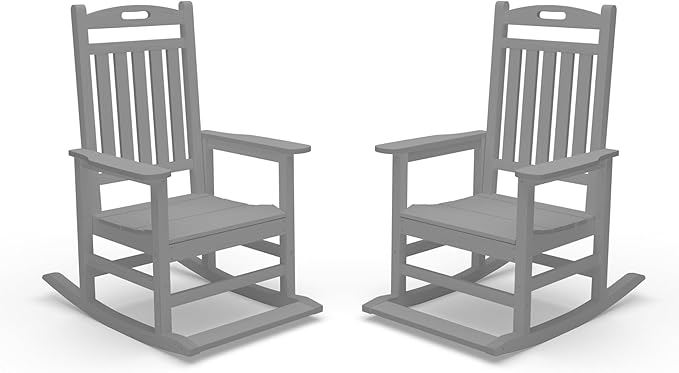 Kingdura Outdoor Rocking Chairs Set of 2, HDPE Plastic Patio Rocking Chair All-Weather Oversized Porch Rocker with High Back for Patio Outside Backyard Balcony (Grey)