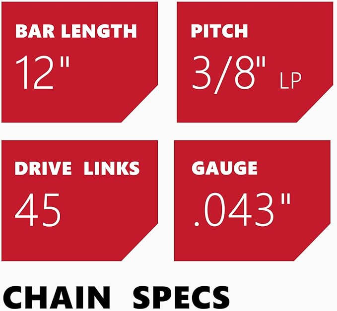 KAKEI Dewalt Chainsaw Chain 12 Inch 3/8" LP Pitch .043" Gauge 45 Drive Links Fits Dewalt 20V DCCS620, Milwaukee M18 FUEL, Kobalt 1224, WG350/ 380, LCS1240 - DWO1DT612, R45 (3 Chains) - Semi Chisel