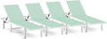 Pool Chaise Lounge Chair Set of 4, Outdoor Lounge Chairs with Wheels, 5-Position Adjustable Sun Loungers for Outside, Deck, Beach, Light Green
