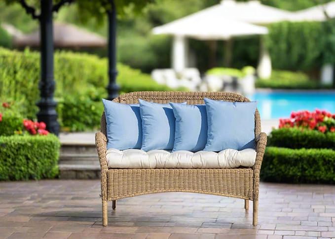 RSH DECOR: Sunbrella Play Square Throw Pillows Set of 4 | 17" x 17" | Water and Fade-Resistant Performance Fabric | Outdoor Pillow Covers with Down-Alternative Inserts | Play Cameo