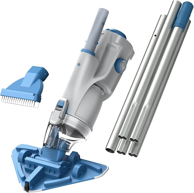 KOKIDO 2025 Cordless Pool Vacuum with 72” Pole, Standard & Fine Interchangeable Filters, Ideal for spot Cleaning, 2 Vac Heads, Spot Clean, for Small Above & Inground Pools, Spas Hot Tubs XV320