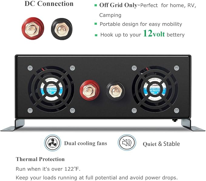 WZRELB RBP150012VCRT 1500W 12V 120V Pure Sine Wave Solar Power Inverter with Remote Control Switch