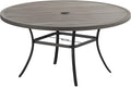 DIFY 60" Round Outdoor Patio Dining Table for 8-10, Metal Patio Table with 1.57" Adjustable Umbrella Hole, All-Weather Dining Furniture Table for Backyard Lawn Garden, Grey Wood-Like
