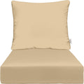 RSH DECOR: Deep Seating Cushion with Pillow Back | 23” x 26” Seat | All-Weather Spun Fabric | Water and Fade-Resistant | Outdoor Chair Cushion Set for Patio Furniture | Tan