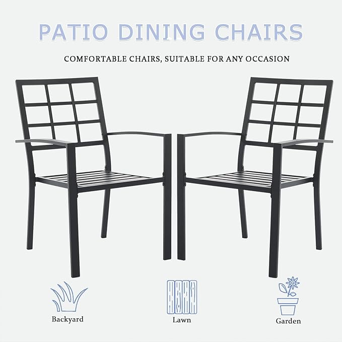 Outdoor Dining Chairs Set of 6, Aluminum Frame Stackable Patio Dining Chairs with Armrest, Wrought Iron Patio Bistro Chairs for Lawn, Backyard, Garden, Porch