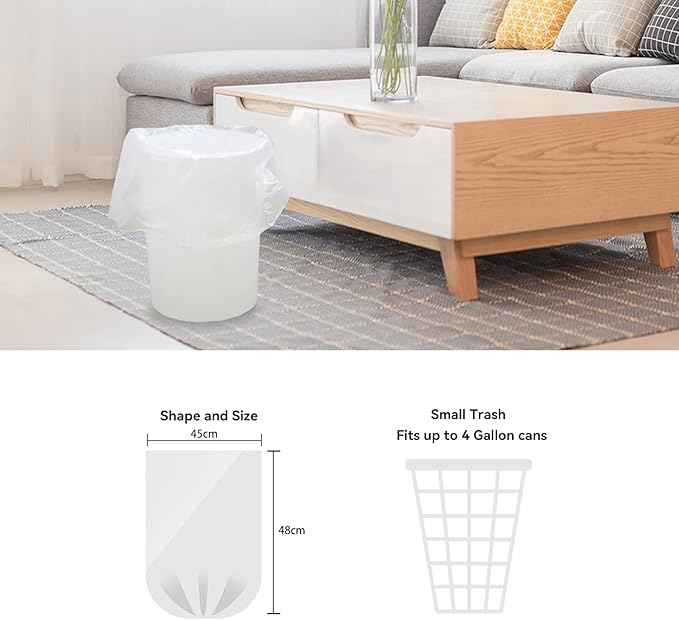 3 Gallon Trash Bag, Small Garbage Bags, No Flaps/Ties, 90 Count, 45x48cm, 3.7g/pcs, Unscented, White