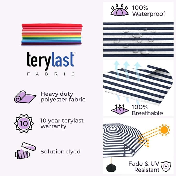 Midtown Umbrellas The Wooden 8 Feet Patio Umbrella With Terylast Zebra (Black/White Stripes) Polyester Fabric - Aluminum Frame Market Umbrella For Backyard, Deck, Garden, Pool - Wooden Pole