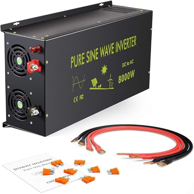 WZRELB 8000W 48V 120V Pure Sine Wave Power Inverter with 2 AC Outlets,Bipolar High-Frequency Inverter, RBH-800048