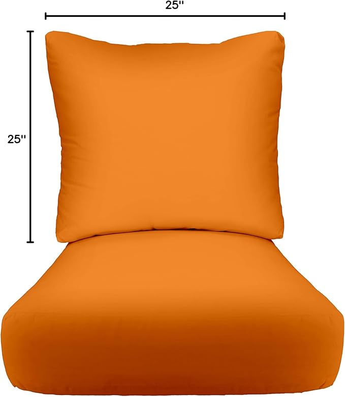 RSH DECOR Indoor Outdoor Deep Seating Chair Cushion with Pillow Back | All Weather Polyester Fabric | Seat 25" W x 25" D & Back 25" W x 21" H | Orange