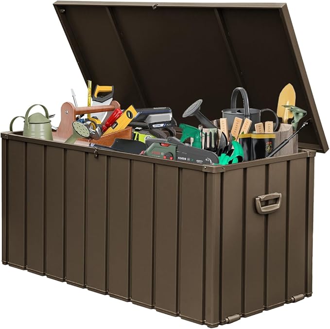 Domi 150-Gallon Outdoor Storage Box – Waterproof, Lockable Storage Cabinet for Patio Furniture, Garden Tools & Pool Supplies – Large Metal Storage for Cushions, Toys & More