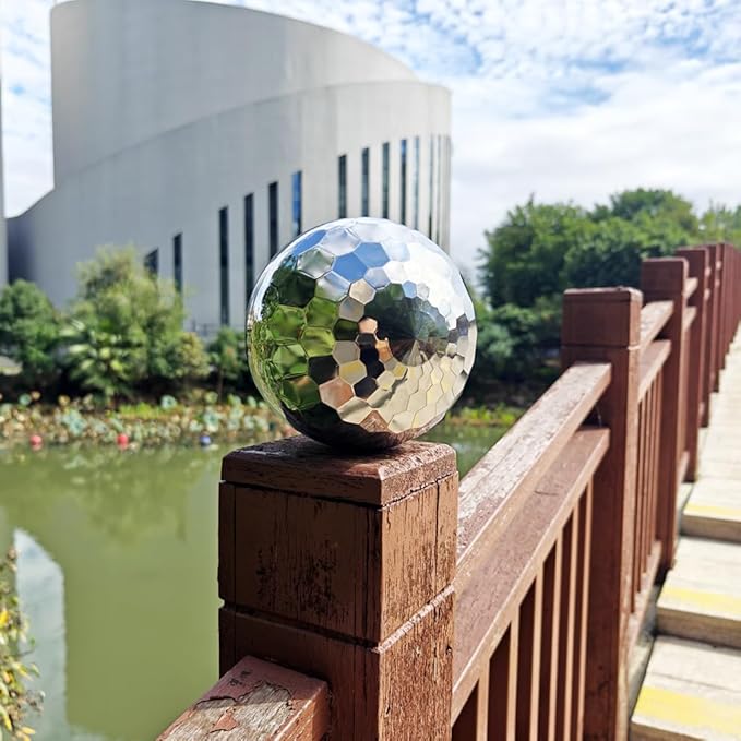 304 Stainless Steel Gazing Ball Sculptures Diamond Ball Decoration Mirror Hollow Decor Ball Reflective Garden Sphere Hollow Metal Ball Ornament Statues Gazing Globe for Home Garden (6 inch)