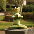 Topadorn Ceramic Yoga Frog Statue, Frog Sitting Sculptures for Office, Garden Decorative Ornaments