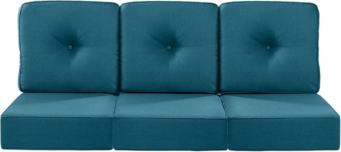 Luxury 22x24/22x25 6-Inch Patio Chair Cushions Set of 3 - Deep Seat Water Repellent Patio Cushion for Dining Rocking Swivel Chairs Loveseat 3-Seater Sectional Sofa - Peacock Blue