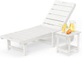 Outdoor Chaise Lounge Chairs with Table, 2-Piece, 26.8” Super Wide Lounge Chair Outdoor, HDPS Pool Chairs with 5 Positions, Patio Lounge Chair with Wheels for Pool,Lawn,Backyard, White