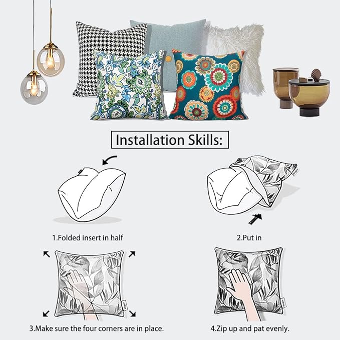 Magpie Fabrics Pack of 2 Outdoor Waterproof Throw Pillow Covers 18 x 18 Inch, Christmas Decorative Cushion Sham Pillowcase Shell for Garden Patio Tent Balcony Couch Sofa(Floral Blue Green)