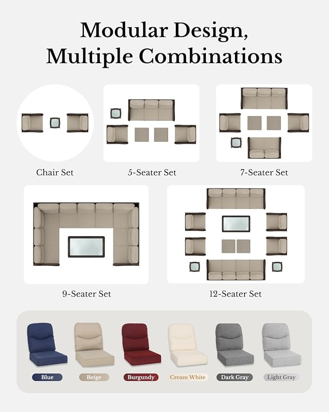 HILLGA Luxury Patio Furniture Set with 6-inch Thick Cushion, Outdoor High Back Swivel Rocker Patio Chairs, 3PCS Wicker Conversation Set for Deck Yard and Poolside, Blue (V2)