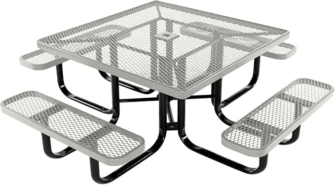 COATEDOUTDOORFURNITURE Heavy-Duty Portable Outdoor Kids Table with Umbrella Hole, Expanded Metal Kids Picnic Table, Commercial-Grade, Made in America (46 in, Square, Childrens, Textured Grey)