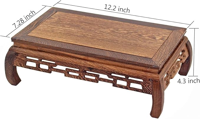 GOLDY&WENDY Rectangular Wooden Display Stand Solid Chicken Wing (Ji Chi) Wood Ornaments Base Flower Bonsai Pedestal Furniture Decoration