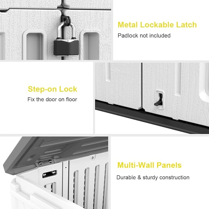 Outdoor Storage Shed,KINYING Outdoor Storage Cabinet Waterproof with Double Doors,52 Cu.ft Resin Vertical Tool Shed for Garden,Patio,Backyard,4×2.5×6.6 FT