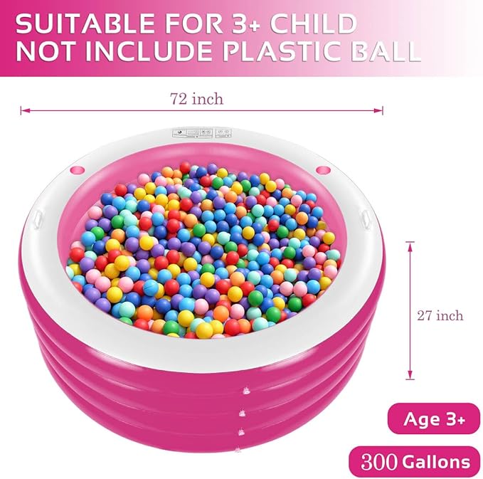 Inflatable Pool with Seating,Four-Tier 72” x 27”Inflatable Swimming Pool with Drink Holder Handles, Summer Family Water Park,Backyard Family Pool, Garden (Pink)