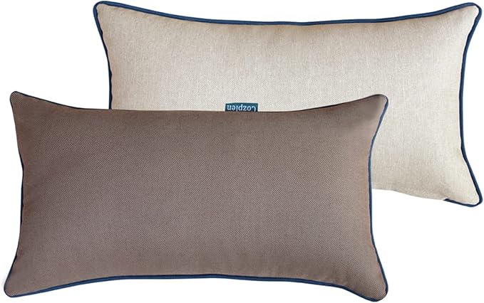 Rectangle Outdoor Lumbar Pillows, 10x18 inches Waterproof Patio Pillows, Decorative Waist Pillows for Outdoor Furnitures, Set of 2, (Brown and Beige)
