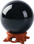 Black Obsidian Crystal Ball 80mm/3.1 inch with Rose Wooden Stand and Gift Box for Home Decor, Meditation,Fortune Teller,Feng Shui,Halloween,Magic,Quartz Crystal Orb Prop Decorative Glass Sphere