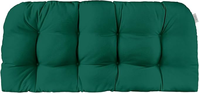 RSH DECOR: Sunbrella Tufted Wicker Loveseat Cushion | 41” x 19" | Water and Fade-Resistant Performance Fabric | Outdoor Settee Cushion for Patio Furniture | Canvas Forest Green