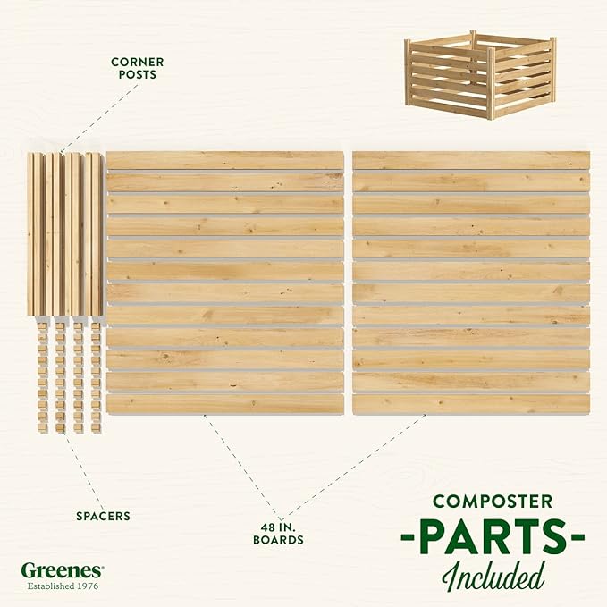 Greenes Fence Cedar Wood Composter, 48" L x 48" W x 31" H / 309.17 gallons - Made in USA with North American Cedar