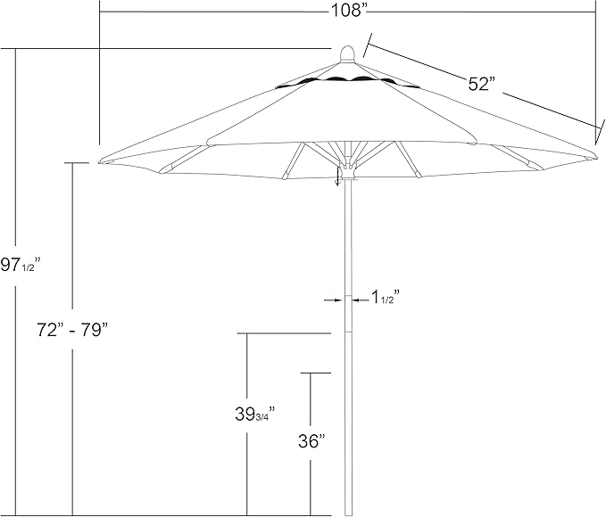 California Umbrella 9' Premium Commercial Hardwood Patio Umbrella, Manual Lift With Sunbrella Forest Green Fabric