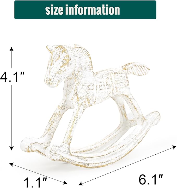 Sungmor Cast Iron Rocking Horse Statue, Home Office Desk Ornament, Vintage Collectible Figurine Decorative Paperweight, Rustic White Small Horse Nostalgia Christmas Decor
