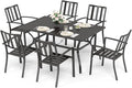 Sophia & William 7-Piece Patio Dining Set for 6, 60.2" Metal Outdoor Table with Umbrella Hole & 6 Stackable Chairs, Heavy-Duty 300LB Capacity - Black - Garden Furniture for Deck, Lawn, Backyard