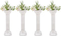 Roman Column Pedestal, Plastic White Columns for Weddings Indoor/Outdoor Roman Pillar Stand for Table Sculptures, Vase, Garden Decor (4PCS, 10.6 x 34.6 Inch Fretwork)