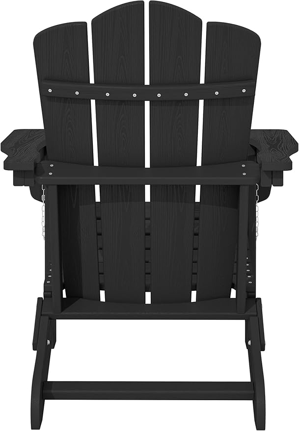 KINGYES Folding Adirondack Chair Set of 6, HDPE All-Weather Patio Chairs, Wooden Textured Lawn Chair for Poolside, Backyard, Deck, Fire Pit, Black