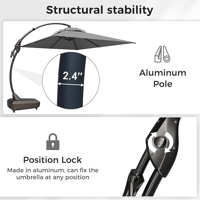 Grand patio 9x12 FT Cantilever Umbrella with Base & Cover Outdoor Aluminum Rectangle Offset Umbrellas Canopy for Pool Yard (Gray, 9x12 FT)