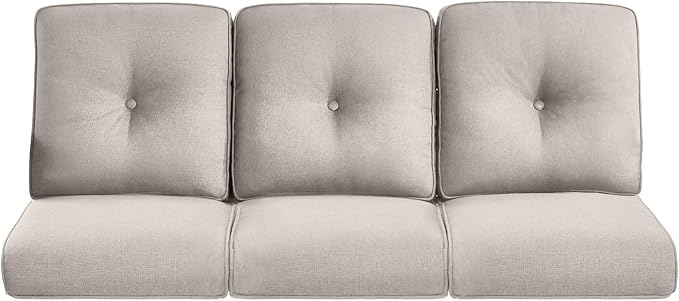 Pop 22x25/22x24 Outdoor Cushions for Patio Couch Chairs Set of 3 - High Back Comfy Outside Seat Cushions for Lawn Wicker Dining Rocker Glider Loveseat 3-Seater Sectional Sofa - Beige/Button