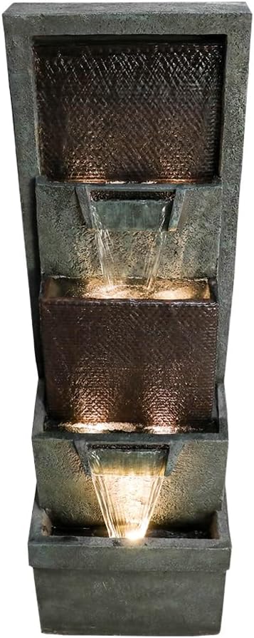 39.3" Outdoor Garden Water Fountain - Outdoor/Indoor Waterfall Floor-Standing Fountains with LED Lights for Yard, Floor Patio, Backyard and Home Art Deco