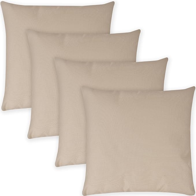 Covers & All Premium Square Throw Pillow Inserts with Covers Set of 4, 14 x 14 Inches Beige, Decorative Cushions for Couch Sofa Home Decor Office Travel UV Resistant Waterproof Soft Cushions Pillows