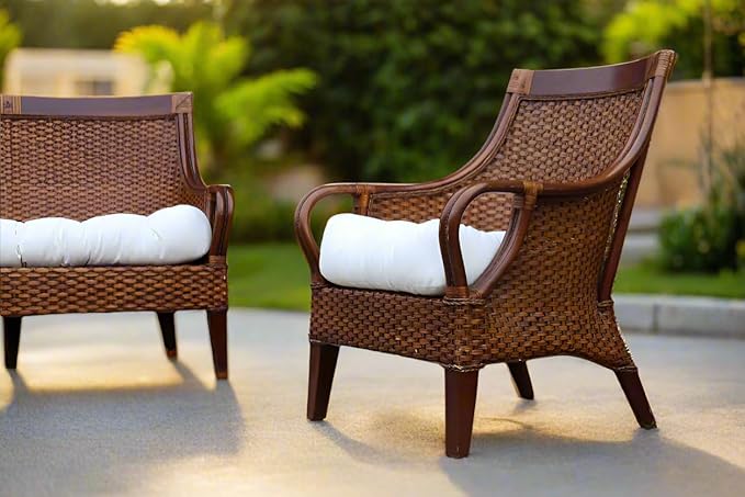 RSH DECOR: Sunbrella Tufted Wicker Loveseat Cushion | 41” x 19" | Water and Fade-Resistant Performance Fabric | Outdoor Settee Cushion for Patio Furniture | Canvas Taupe
