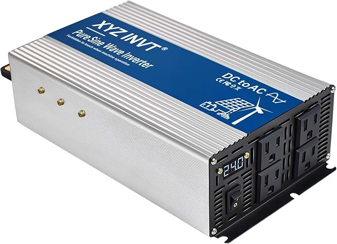 2000W Pure Sine Wave Inverter DC 24V to AC 120V, 4000W Peak Power with LED Display, Power Converter for Car, Truck, Solar, Home & Rechargeable Devices