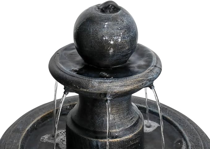 SunJet 45.2" High 3-Tiers Modern Concrete Outdoor Water Fountain - Round Large Outdoor Fountains and Waterfalls for Garden, Patio, Yard, and Deck Decor, Featuring Natural Stone Look (Black, 45.2inch)